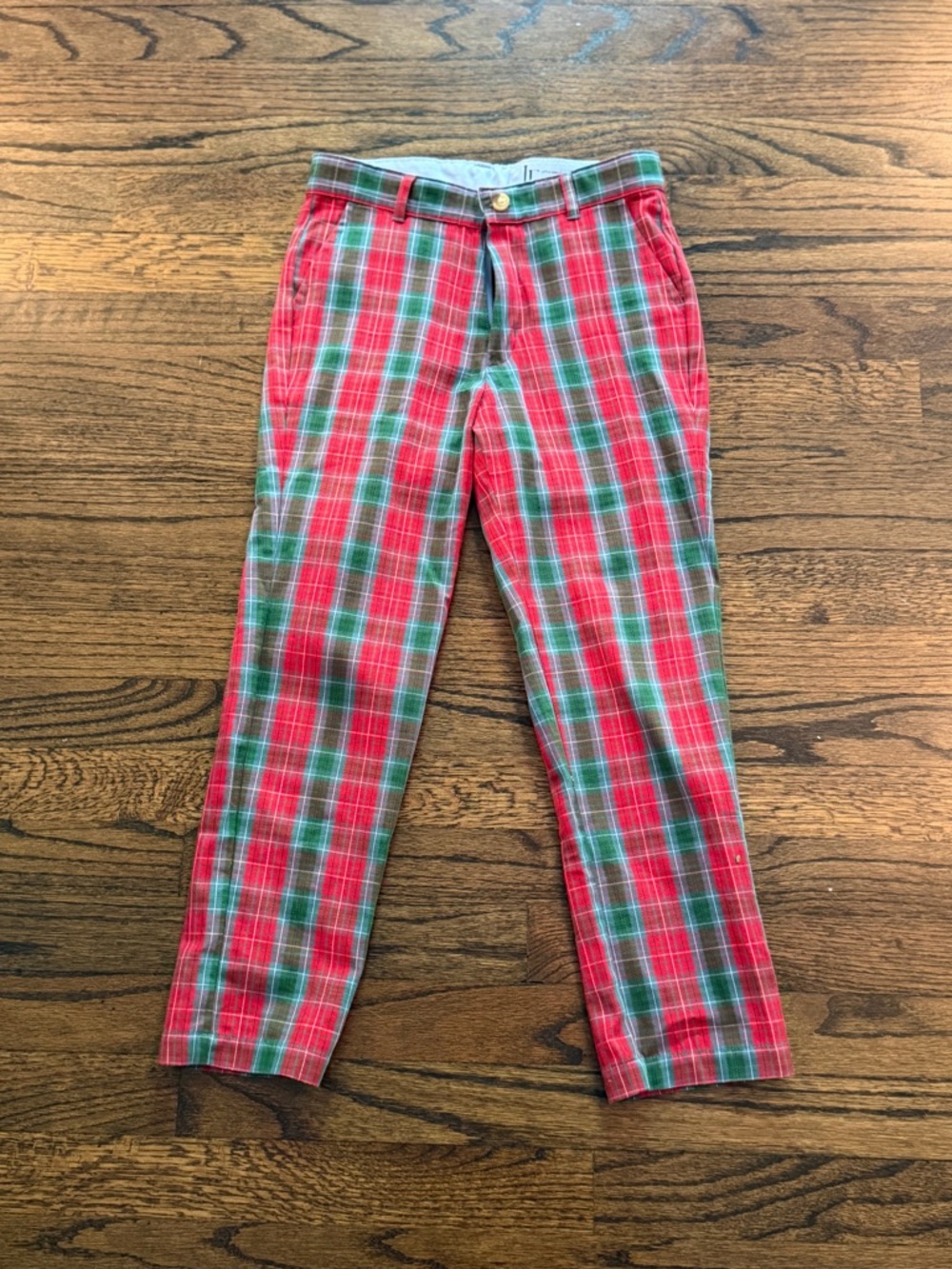 Boy’s Plaid Stretch Pants - Red & Green